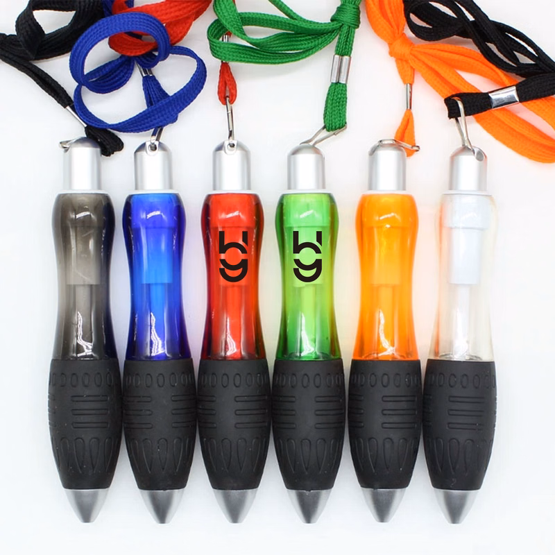 Multi-Colored Pen with Rubber Grip and Lanyard