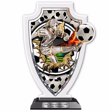 Acrylic Trophy: 10" Shield, (Soccer Female)