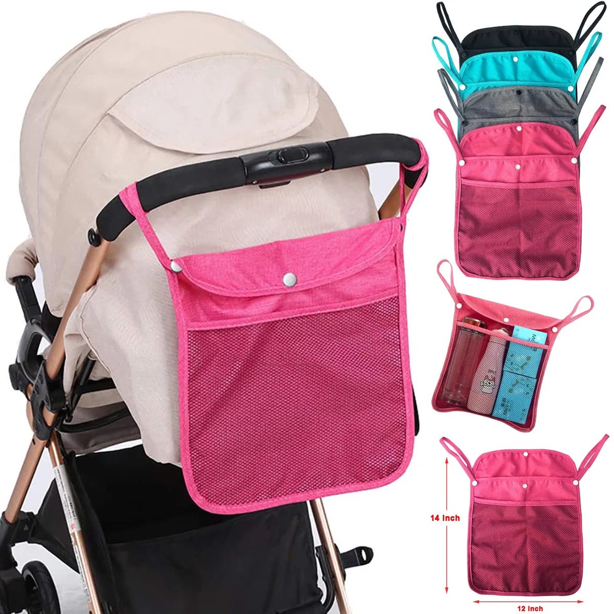 Baby Stroller Organizer with two Storage Pockets front mesh pocket 1