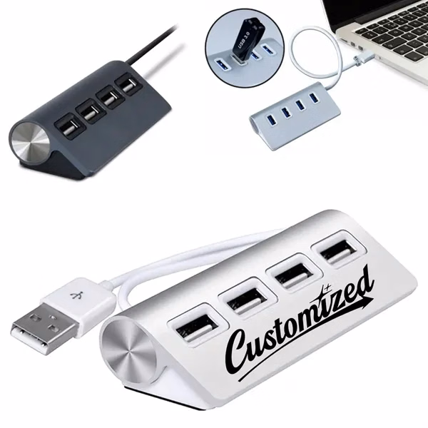 Custom Aluminum 4 Port USB Hub with Angled Design — Workspace Tech Promo