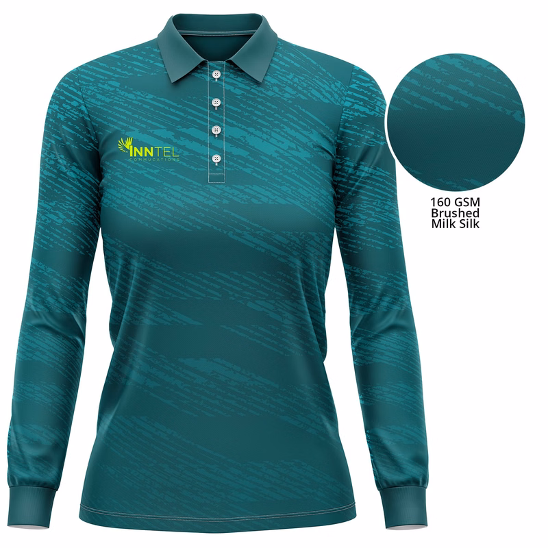 Women's 160 GSM delicate Brushed Milk Silk Sublimation Long Sleeve Polo Shirt