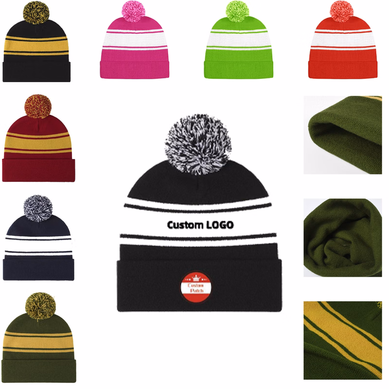Two-Tone Knit Pom Snug Wide Cuffed Ball Beanie Cap