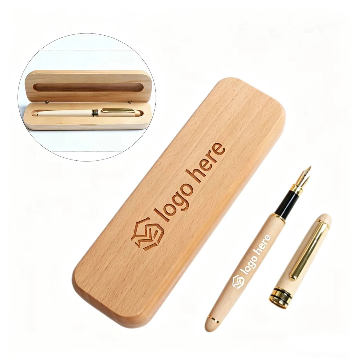 Beech Wood Box Fountain Pen Set 1