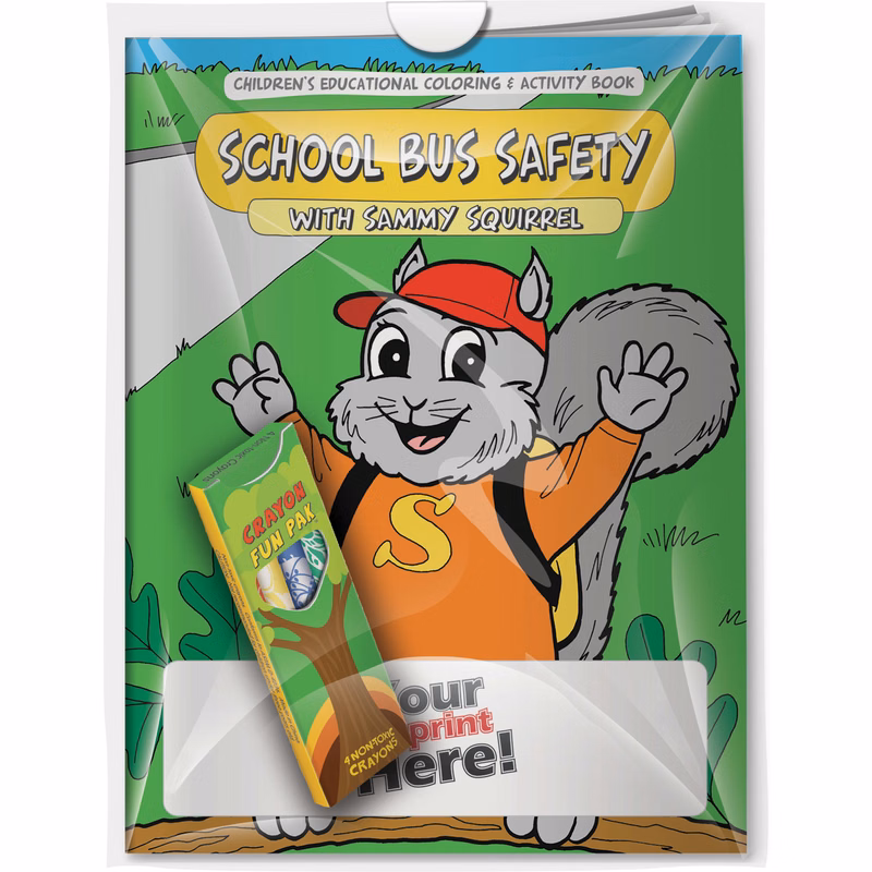 Combo Pack - CB1018 Coloring Book & 4-Pack of Crayons (Imprinted) in a Poly Bag