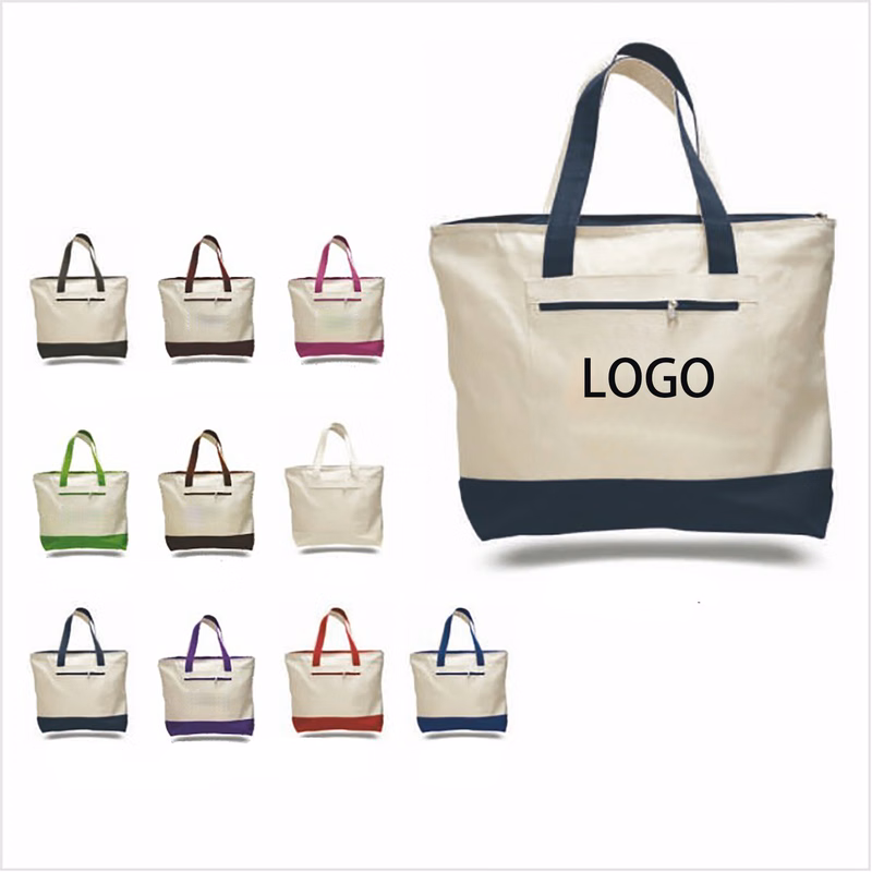 Zipper Sturdy Canvas Tote Bags for Beach/Work/ Travel/ Shopping