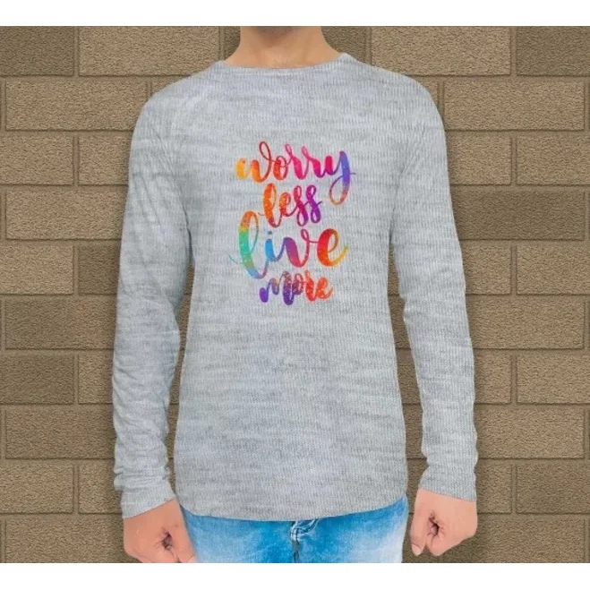 Custom Grey Printed Long Sleeves T-Shirt - Crew Neck 1