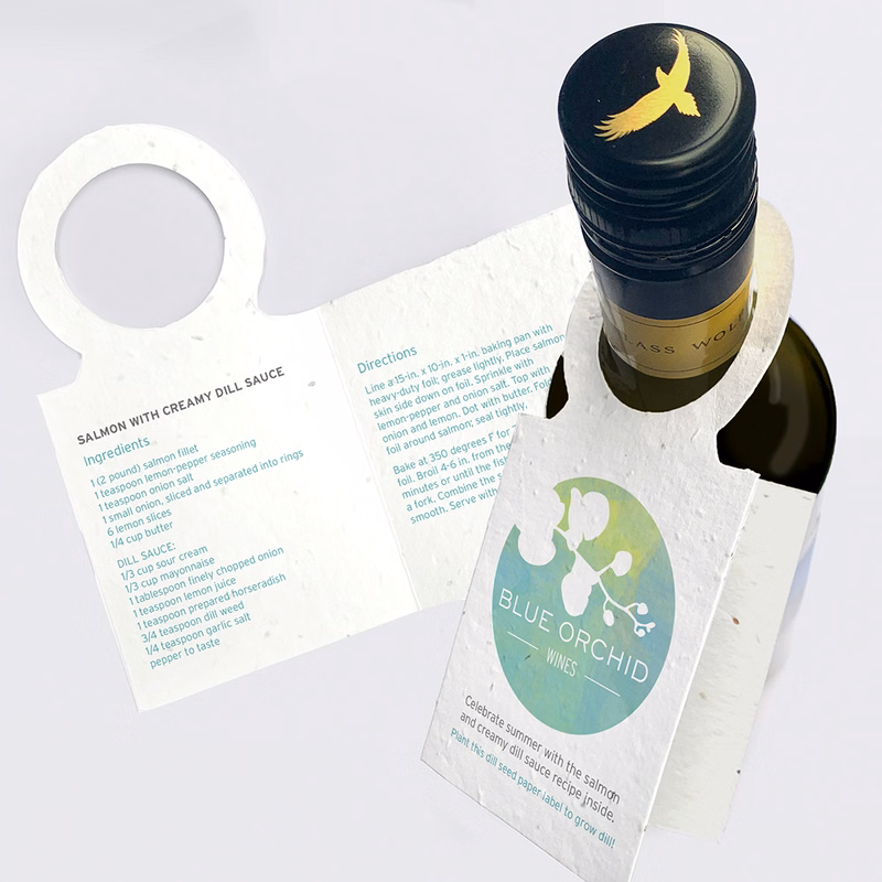 Double-Sided Seed Paper Wine Bottle Tag With Fold