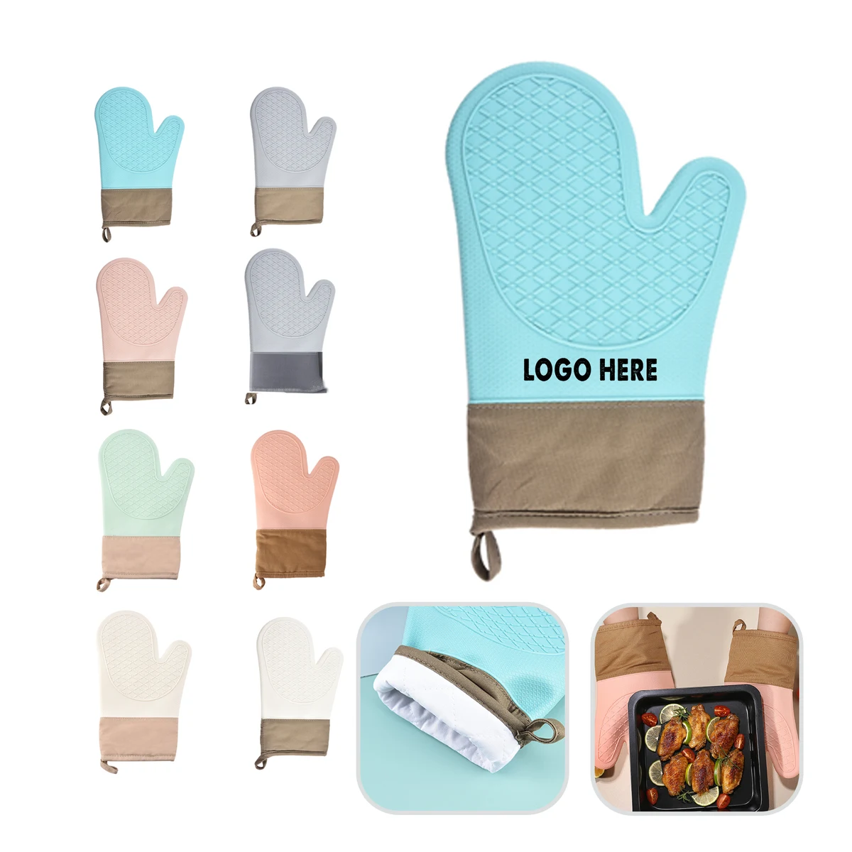 Heat Resistant Silicone Oven Mitts With Thick Cotton Lining 1