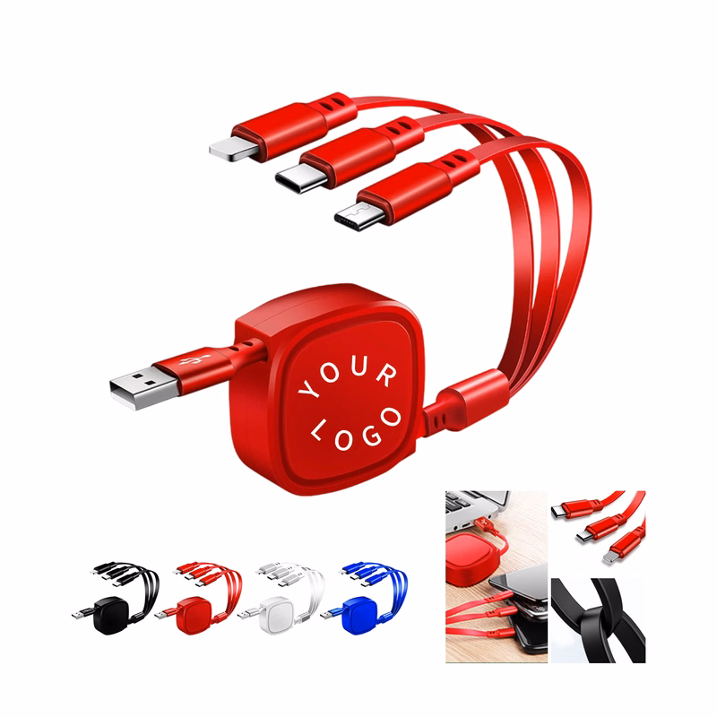 Full Color Stretchable 3" 1 Charging Cable Compact Travel Adapter