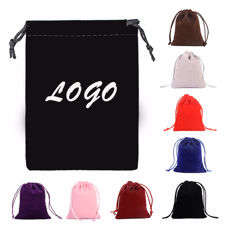 Drawstring Flocking Pouch Durable Jewelry Storage Bag
