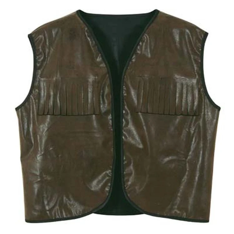 Faux Brown Leather Western Vest w/ Fringe 1