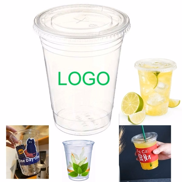 12 oz Disposable Clear Plastic Cups with Lids