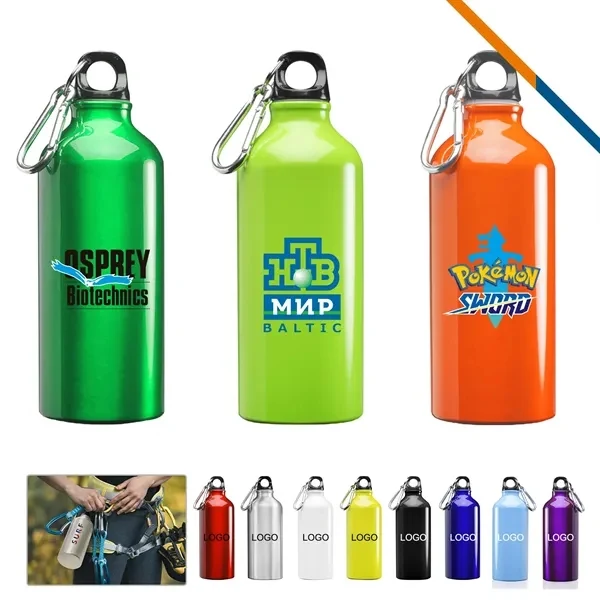 Custom 20 oz Aluminum Water Bottle with Carabiner — Sport Hydration Promotional Gift, custom water bottle with logo imprint 1