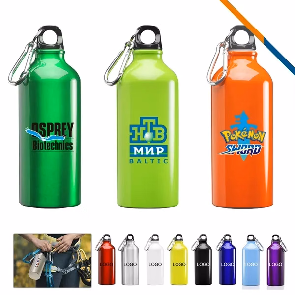 Custom 20 oz Aluminum Water Bottle with Carabiner — Sport Hydration Promotional Gift