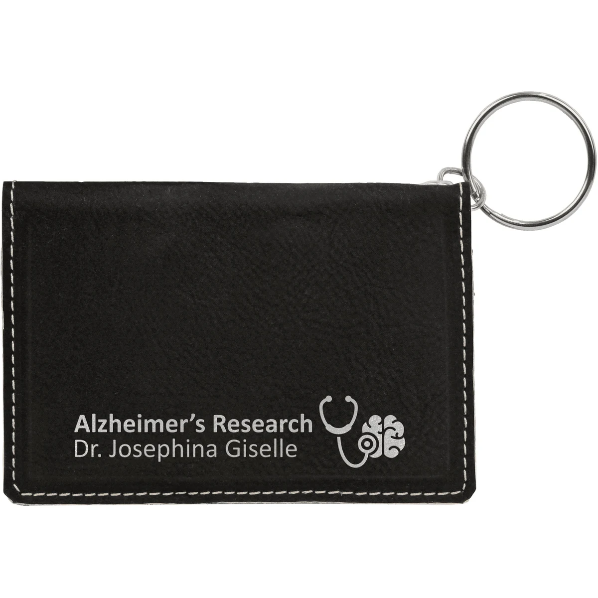 Black/Silver Leatherette Keychain ID Holder 1