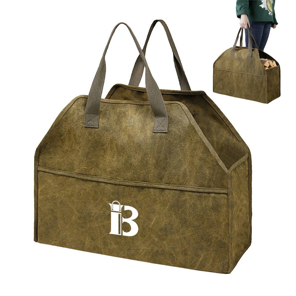 Canvas Firewood Log Carrier Storage Bag with Handles 1