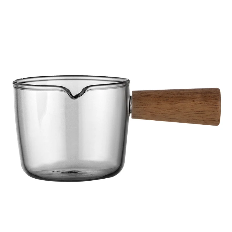 2.7oz Elegant Glass Milk Jug with Wooden Handle 1