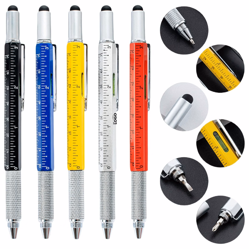 Metal 6 in 1 Multitool Stylus Ruler Ballpoint Pen
