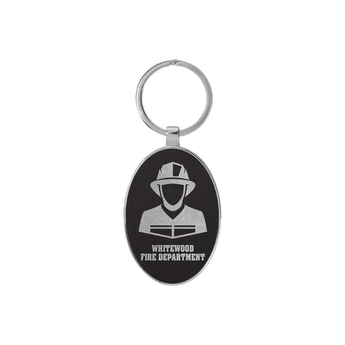 Black & Silver Leatherette/Metal Oval Keychain 1