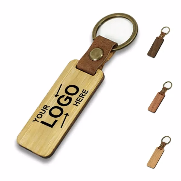 Custom Natural Wood Keychain With Metal Ring — Eco-Friendly Bamboo & Walnut Promo Gift