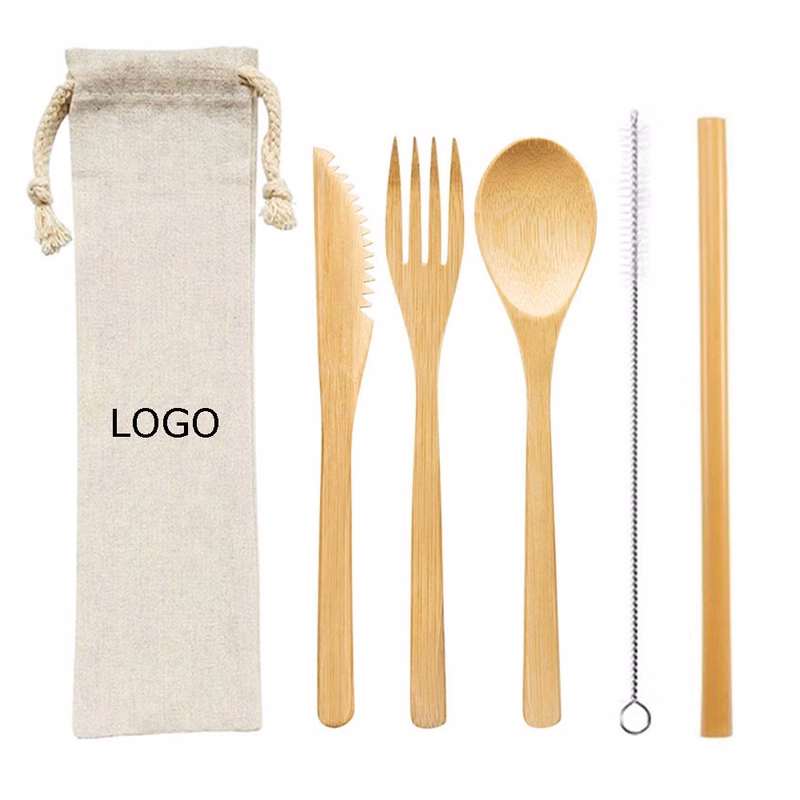 Travel Utensil Set Bamboo Cutlery Kit with Storage Pouch