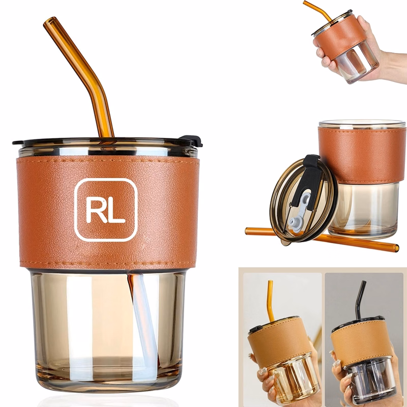 14 Oz Glass Tumbler With Straw And Lid