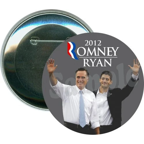 Romney Ryan 2012, Grey, Waving, Political Button 1