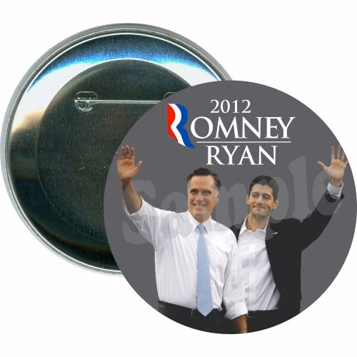 Romney Ryan 2012, Grey, Waving, Political Button