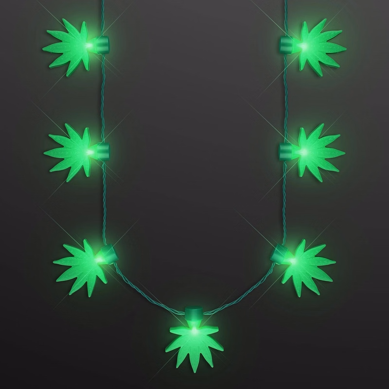Light Up Cannabis Party Necklace, 7 Leaves