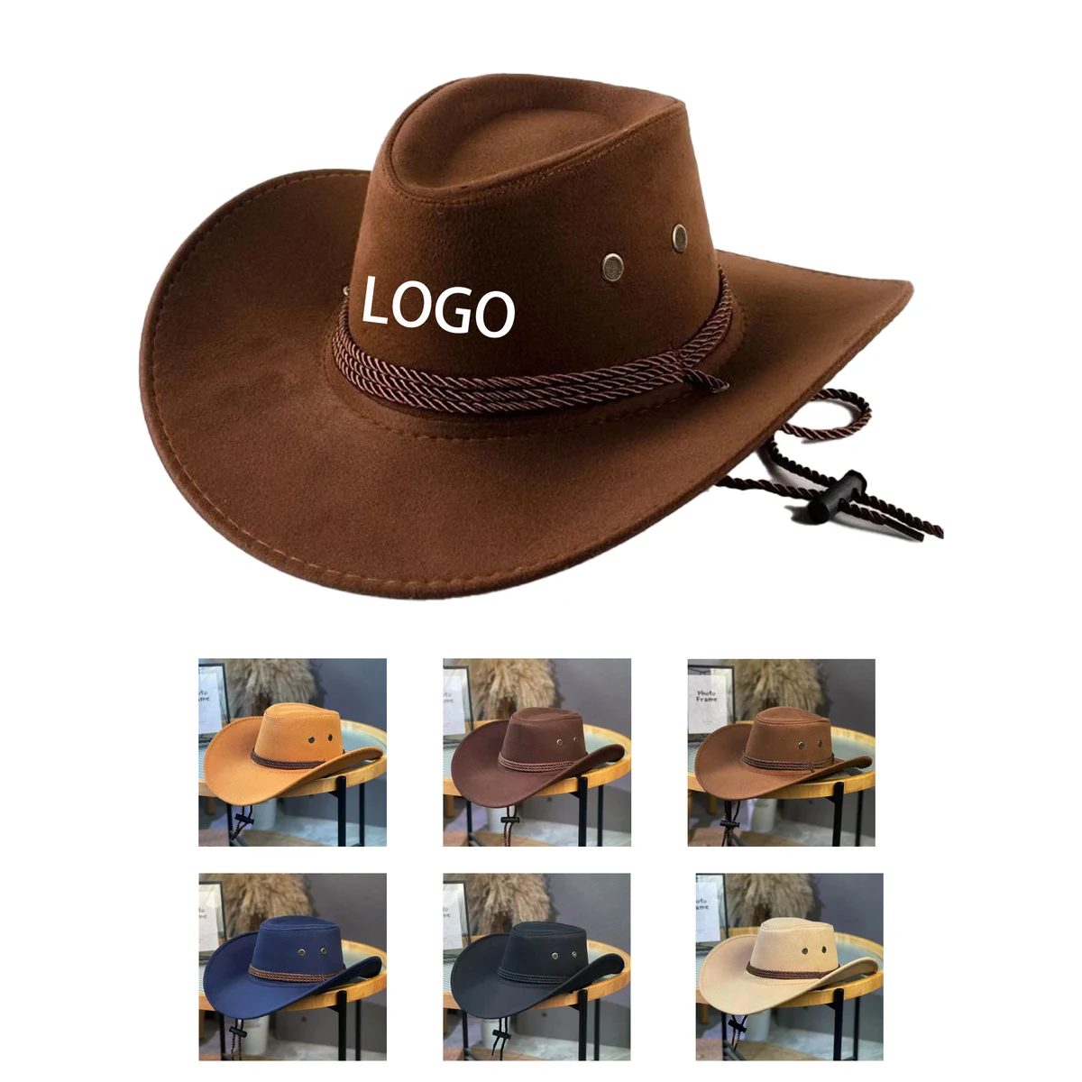 Vintage Suede Braided Wide-Brim Cowboy Hat 1