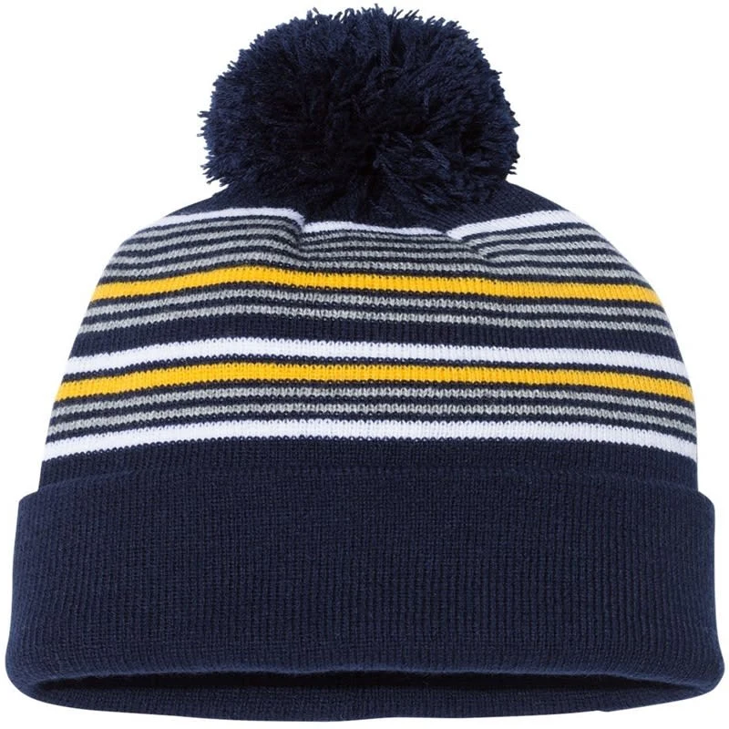Sportsman 12" Striped Pom-Pom Cuffed Beanie - SP60 1