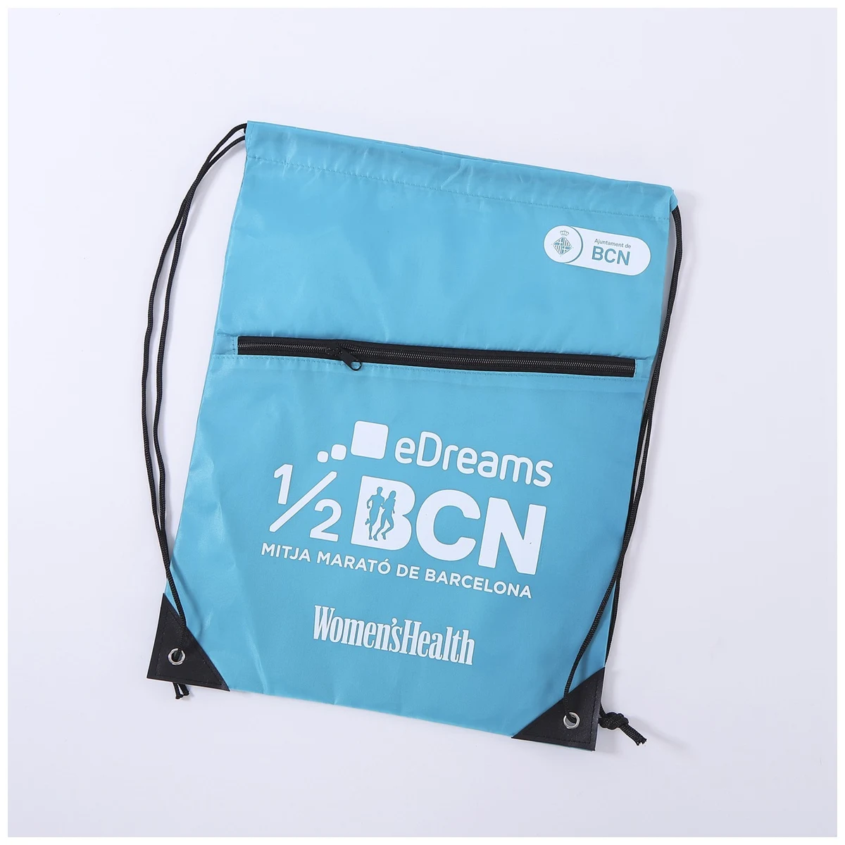 210D Polyester Sports Drawstring Pack With Front Zipper 1