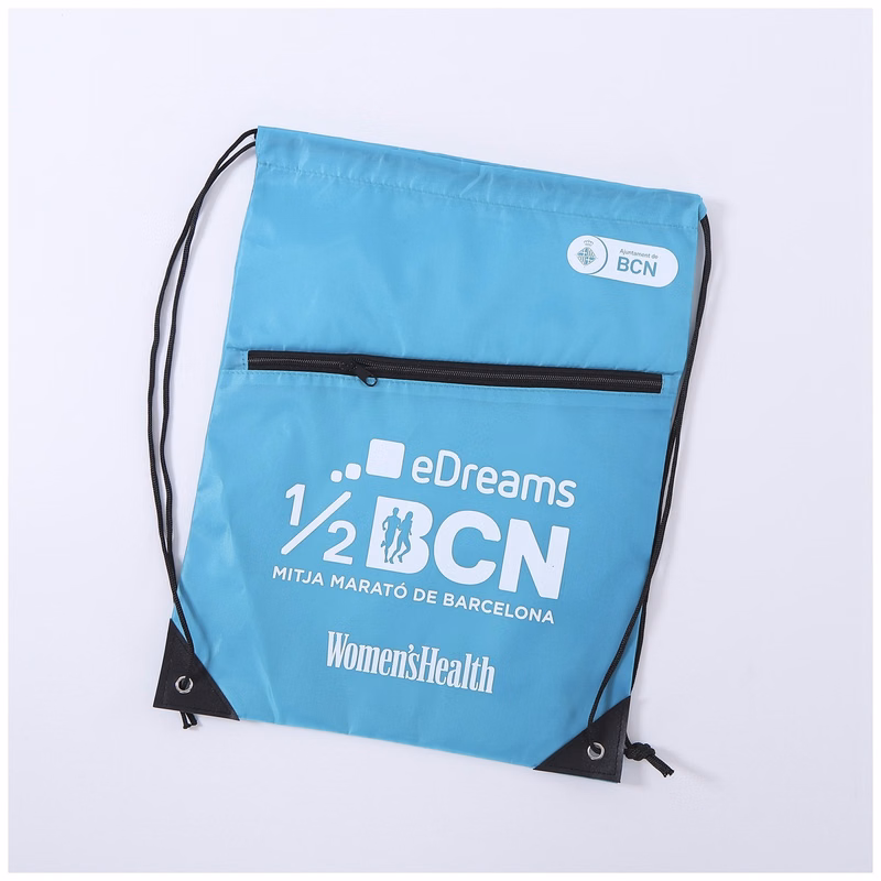 210D Polyester Sports Drawstring Pack With Front Zipper