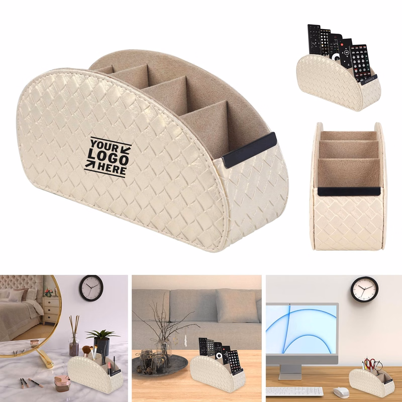 5 Spacious Compartments Control Holder PU Leather Remote Caddy Desktop Organizer