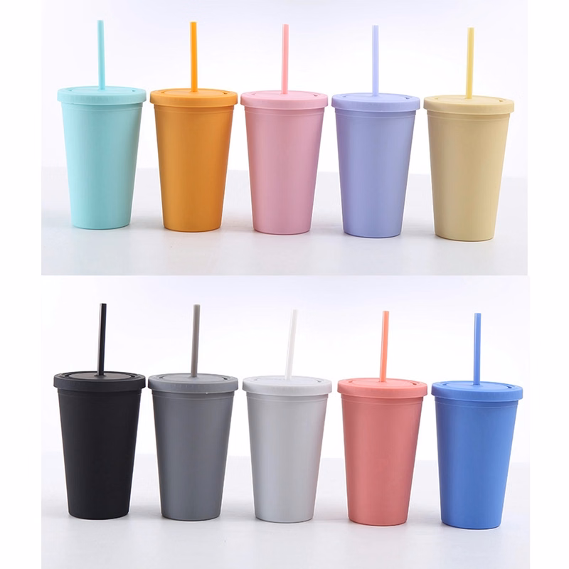16Oz Colored Acrylic Cups With Lids And Straws