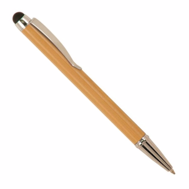 Laser Engraved Bamboo Gloss Ballpoint Pen with Stylus