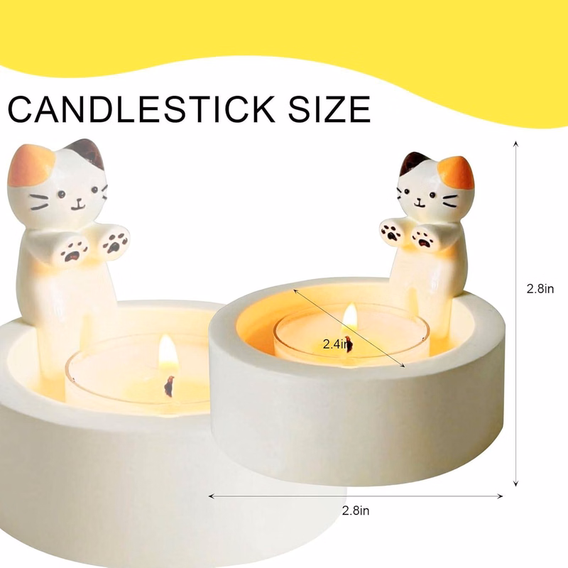 Adorable Cartoon Cat Warming Paws Mini Candle Holder