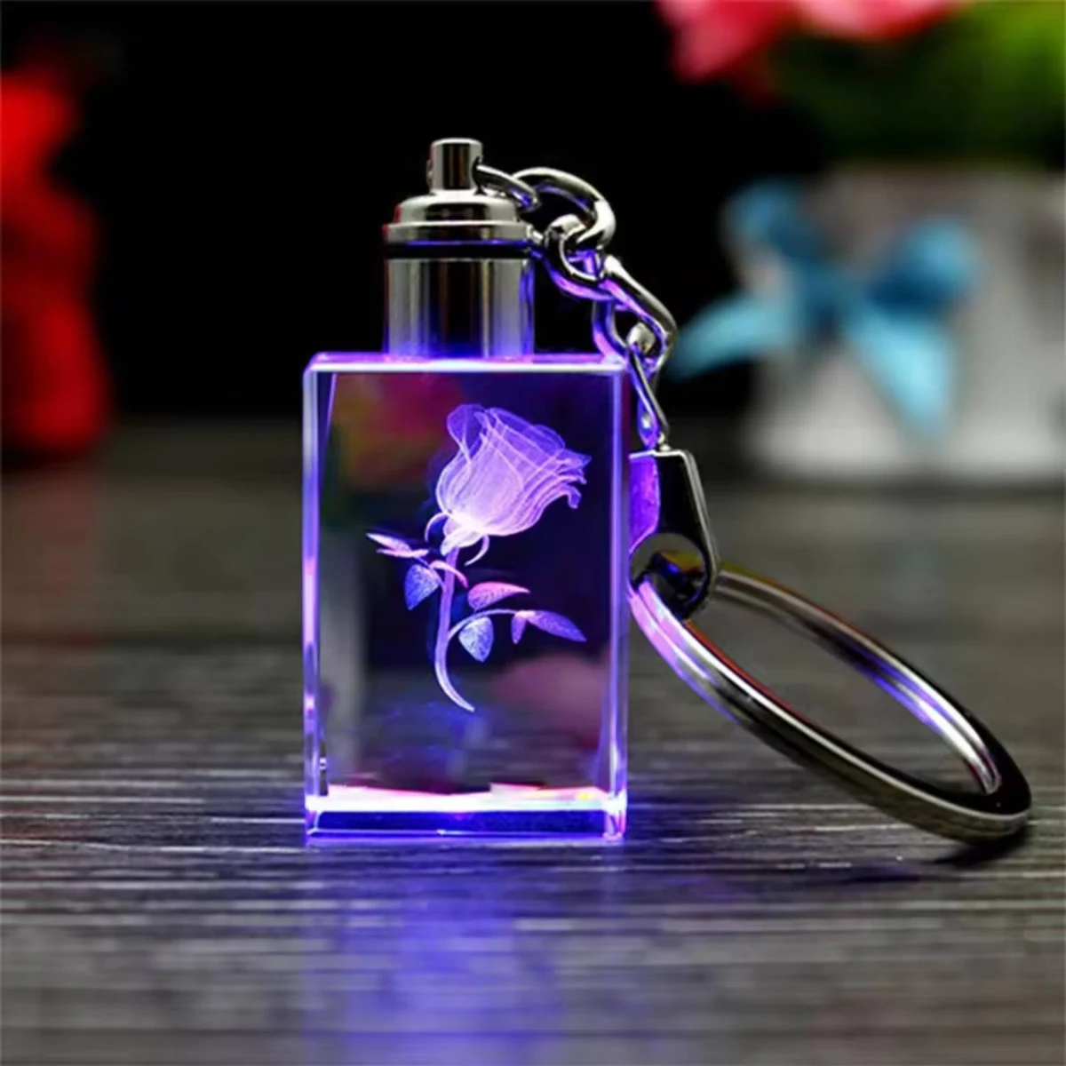 Cuboid Shaped LED Light Crystal Keychain 1