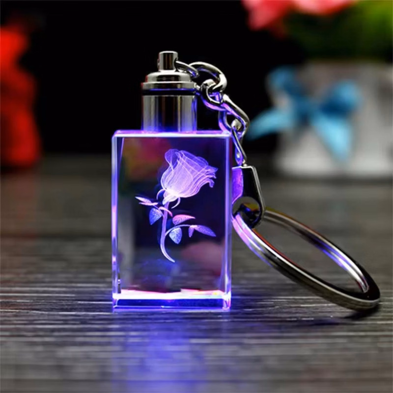 Cuboid Shaped LED Light Crystal Keychain