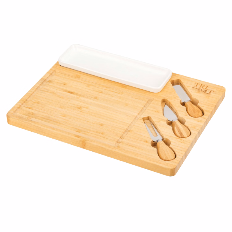 Solara Bamboo Cheese Board & Tray Knife Set