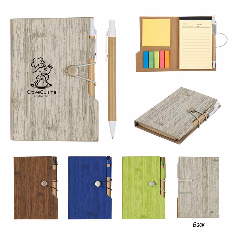 4" x 6" Woodgrain Look Notebook With Sticky Notes And Flags