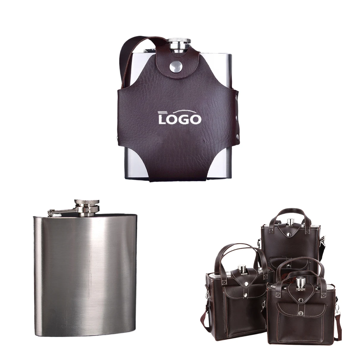 Leather-Cased Stainless Steel Flask 1