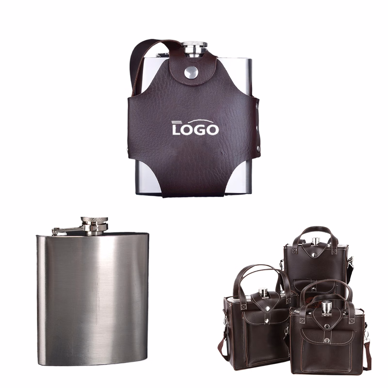 Leather-Cased Stainless Steel Flask