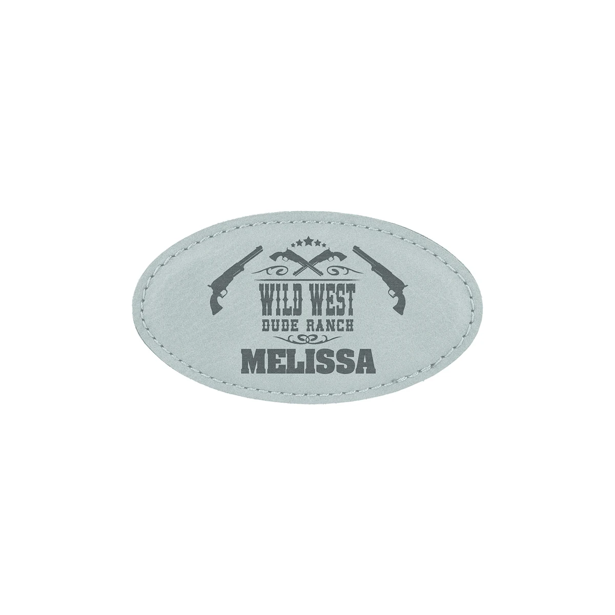 3 1/4" x 1 3/4" Gray Leatherette Oval Badge w/ Magnet 1