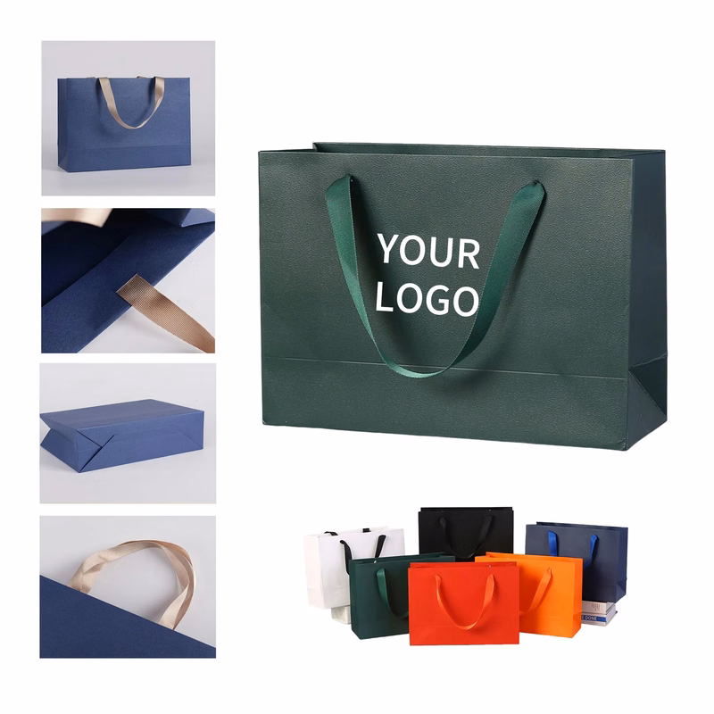 White Kraft Paper Bag with Ribbon Handles
