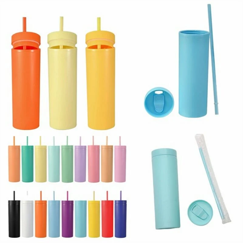16oz Matte Solid Skinny Acrylic Tumbler Double Wall Plastic 1