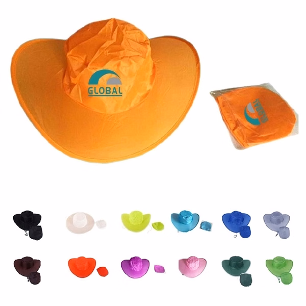Custom Foldable 190T Polyester Cowboy Hat W/ Pouch — Outdoor Event Giveaway