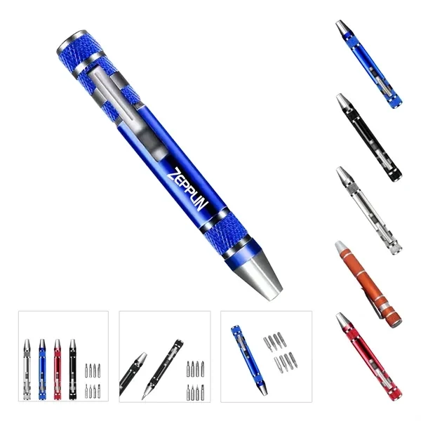 Custom 8 in 1 Magnetic Aluminum Pocket Screwdriver — Tradesman Promo Tool 1