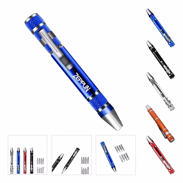 Custom 8 in 1 Magnetic Aluminum Pocket Screwdriver — Tradesman Promo Tool