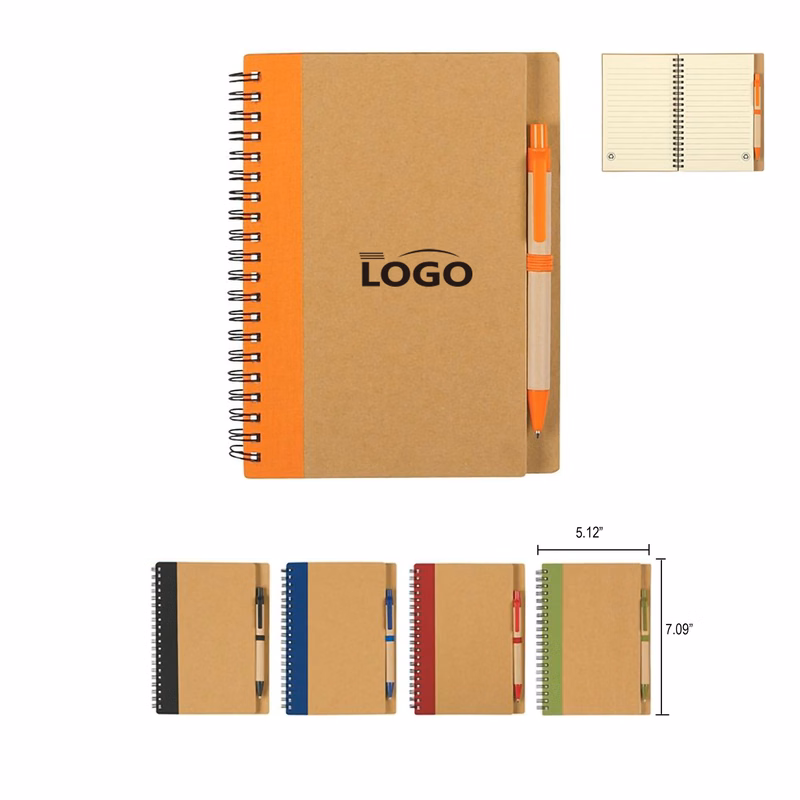 Soft Cover Kraft Spiral Notebook With Pen MOQ50